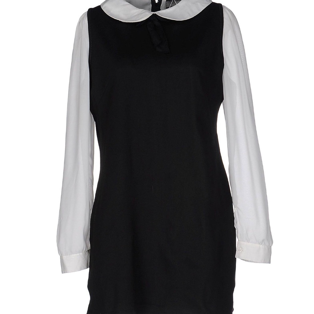 NYMPHE Black and White Sheath Dress with Bishop Sleeves